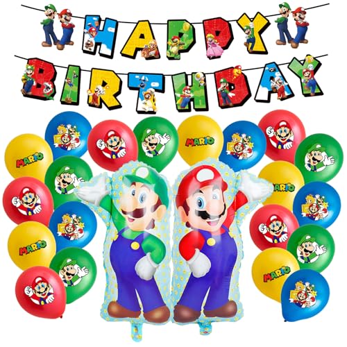 Mario Luftballons Geburtstag Dekorationen für Mädchen Jungen Männer Frauen Happy Birthday Banner Ballons Mario Party Dekorationen Supplies Rot Grün Helium Ballons Folie Niedlich Geburtstag Cartoon von BITOWO