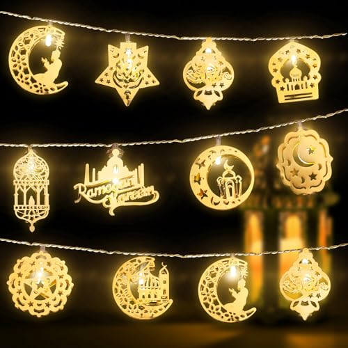 BITOYO Ramadan Lichterkette, 1.65m 10 Led Lichterkette Ramadan Deko, Gold Halbmond Sterne Stil Licht, Eid Mubarak Dekoration Ramadan Laternen, für Ramadan Party, Außen Innen Zu Hause Und Als Geschenk von BITOYO