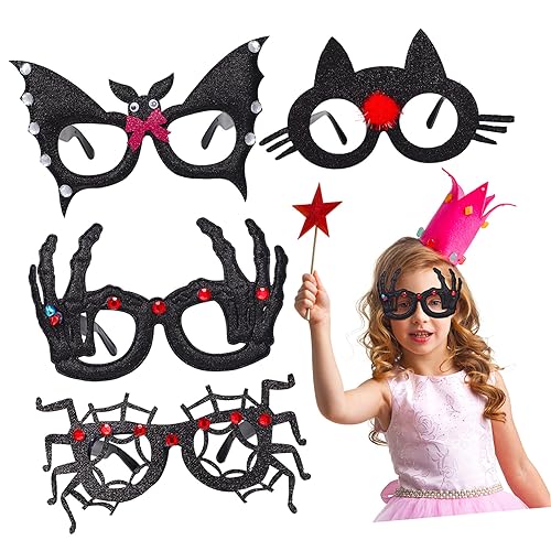 BIUDECO 4 Stück Halloween-brille Schädelbrille Glitzernde Weihnachtsbrille Gastgeschenke Filzbrille Halloween-requisiten Halloween-sonnenbrille Lustige Brille Kinderbrille Plastik von BIUDECO