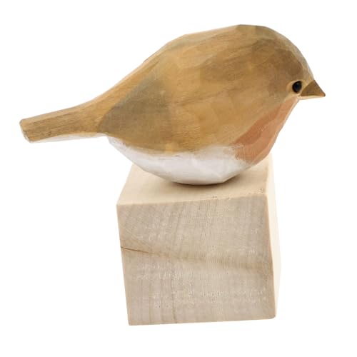 BIUDECO Kreatives Holzvogel Modell Niedliches Vogel Ornament Für Heimdekoration Tisch Deko Exquisite Holzfigur Für Wohnzimmer Büro Und Regal Gelber Vogel Mit Holzblock von BIUDECO