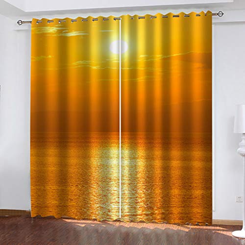 3D Sonnenuntergang Goldene Meereslandschaft Druck Verdunkelungsvorhang Kinderzimmer Vorhänge Blickdicht 232X234cm(HxB) 2 Stücke Schallschutz Thermogardine, Gardinen Mit Ösen Für Schlafzimmer Wohnzimm von BIURKA