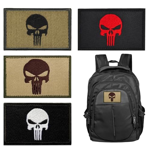 4 Stück Patches Klett Militär Punish Skull, Stickerei für Kleidung, Taschen & Mehr, Airsoft, Cosplay, Paintball, Klettfläche, Waschbar, Taktische Accessoires in Verschiedenen Farben von BIVOFU