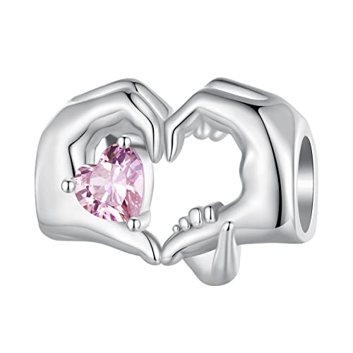 BIXPAK 925 Sterling Silber Rosa Herz Muttertag Kollektion Charms Baumelnde Perlen, DIY Tolles Mutter Liebe Anhänger Geschenk for Frauen Mädchen Kompatibel mit Pandora Bettelarmbändern und Halsketten ( von BIXPAK