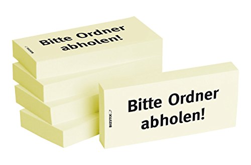 BIZSTIX® Business Haftnotizen "Bitte Ordner abholen!" - 1 Packung mit 5 Haftnotizblöcken zu je 100 Blatt, 75 x 35 mm von BIZSTIX