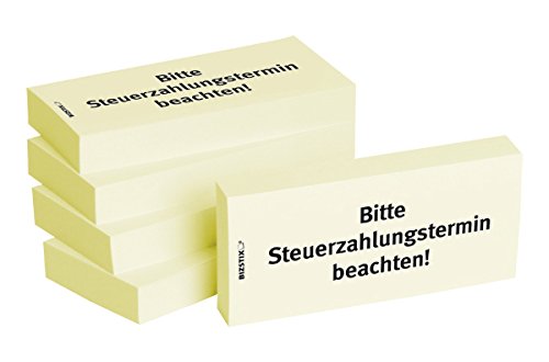 BIZSTIX® Business Haftnotizen "Bitte Steuerzahlungstermin beachten!" - 1 Packung mit 5 Haftnotizblöcken zu je 100 Blatt, 75 x 35 mm von BIZSTIX