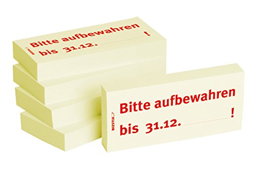 BIZSTIX® Business Haftnotizen "Bitte aufbewahren bis" - 1 Packung mit 5 Haftnotizblöcken zu je 100 Blatt, 75 x 35 mm von BIZSTIX