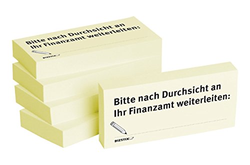 BIZSTIX® Business Haftnotizen "Bitte nach Durchsicht an Ihr Finanzamt weiterleiten" - 1 Packung mit 5 Haftnotizblöcken zu je 100 Blatt, 75 x 35 mm von BIZSTIX