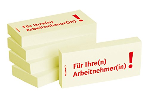 BIZSTIX® Business Haftnotizen "Für Ihre(n) Arbeitnehmer(in)!" - 1 Packung mit 5 Haftnotizblöcken zu je 100 Blatt, 75 x 35 mm von BIZSTIX