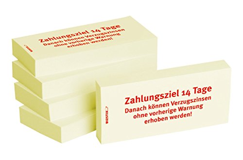 BIZSTIX® Business Haftnotizen "Zahlungsziel 14 Tage" - 1 Packung mit 5 Haftnotizblöcken zu je 100 Blatt, 75 x 35 mm von BIZSTIX