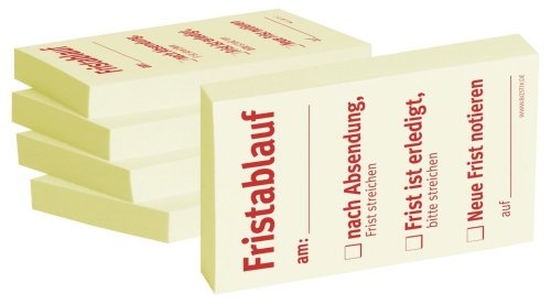 Bedruckte Haftnotizen - Text: Fristablauf am Ausführung Fristablauf am Größe (B x H) 55x75 mm Inhalt 5 x 100 Blatt von BIZSTIX