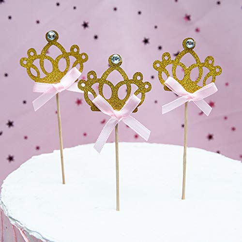 BJ-SHOP Glitter Party Kuchen Dekorationen Gold Glitzer Krone Cupcake Topper für Geburtstagsfeier 24 Stück Kuchenaufsätze von BJ-SHOP