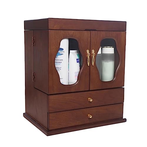 Kosmetik-Vitrinen, Holz, Make-up-Organizer, Schrank mit Schubladen, großer Schmuck- und Kosmetik-Make-up-Organizer mit staubdichtem Deckel und Spiegel, für Schlafzimmer, Theke, Kommode, von BJFIDOJPIEWWWWGR