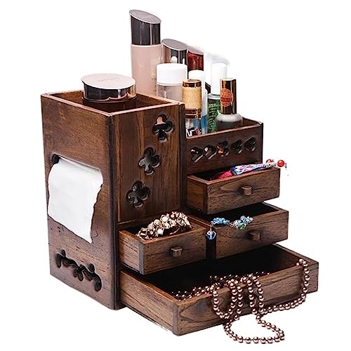 Kosmetik-Vitrinen, massives Holz, Make-up-Organizer und Aufbewahrung mit 4 Schubladen, Schmuckschatulle, Kosmetik-Organizer für Badezimmer, Schlafzimmer, Schrank, Küche, Schminktisch und Kommode von BJFIDOJPIEWWWWGR