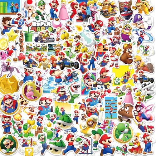 Mario Sticker, 100 Stück Mario Aufkleber, Mario Cartoon Aufkleber, Mario Vinyl Wasserdichte Aufkleber, für Scrapbook Laptop Fotoalbum Skateboard Motorrad Auto, Geschenke für Kinder von BJPERFMS