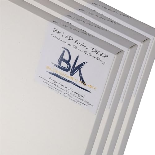 4X BK extra DEEP KEILRAHMEN 70x100cm | Leinwände auf Keilrahmen 70x100 cm | extra hohe Keilrahmen mit Leinwandtuch, quadratische malfertige bespannte Keilrahmen zum Malen von BK BILDERRAHMEN KOLMER