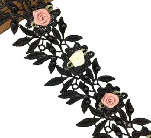 Spitzenzubehör for Kleidung, handgefertigtes dreidimensionales Perlenzubehör, DIY-Stickereispitze, dekorative Spitze, DIY-Hochzeitsvorhang-Blumenzubehör(Black) von BKAYOLOF