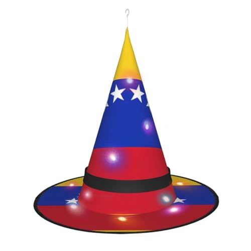 BKDODKS Halloween-Hexenhut mit Flagge von Venezuela, beleuchteter Hexenhut für Erwachsene, Halloween, Weihnachten von BKDODKS