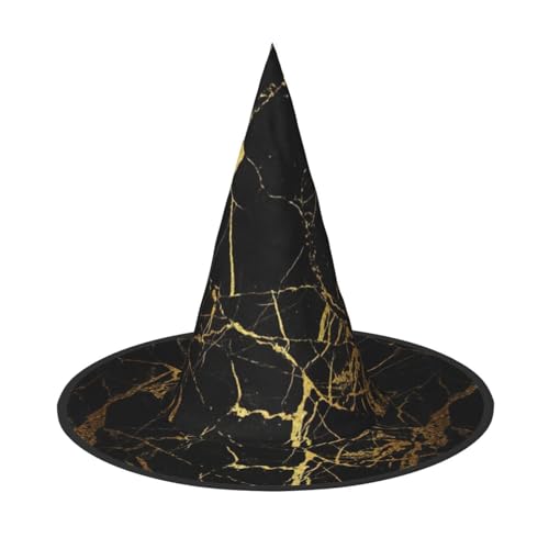 BKDODKS Lustiger Halloween-Hut mit schwarz-goldenem Marmor-Druck, einzigartige Party-Dekoration, gruselige Hexenhüte für Damen und Herren von BKDODKS