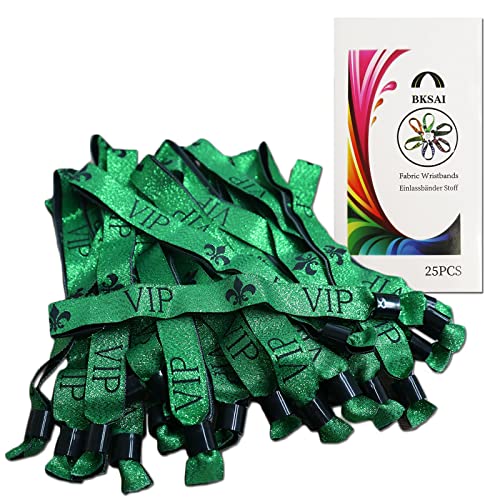 BKSAI Einlassbänder Stoff VIP Glittereffekt Festivalbändchen Verschluss Stoffbänder Eintrittsbänder Festival Armbänder Kontrollbänder für Oktoberfest Wiesn Party Geburtstag Hochzeit 25pcs Grün von BKSAI