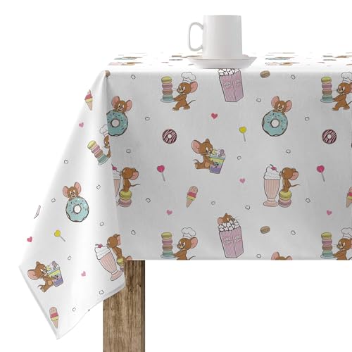 Belum Tischdecke Tom und Jerry, 300 x 140 cm, harzbeschichtet, beschichtet, schmutzabweisend, Modell Yummy Tom Jerry 4 Weiß von BL BELUM