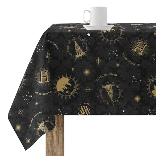 Belum Tischdecke Weihnachten, 140 x 140 cm, 100% Baumwolle, harzbeschichtet, schmutzabweisend, Modell Hogwarts Christmas Black von BL BELUM