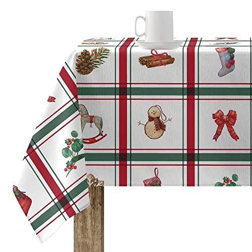 Belum | Weihnachts-Tischdecke, 200 x 140 cm, 100% Baumwolle, harzbeschichtet, schmutzabweisend, Modell Scottish Christmas 1 von BL BELUM