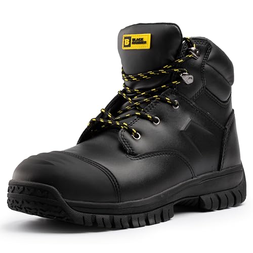 BLACK HAMMER Sicherheitsarbeitsstiefel für Herren Stahlkappe Weite Passform Glattleder Ideal für Arbeit und Alltag - Dienstprogramm und Professionelle Schuhe S3 SRC, Leicht und Bequem Thunder (39 EU) von BLACK HAMMER