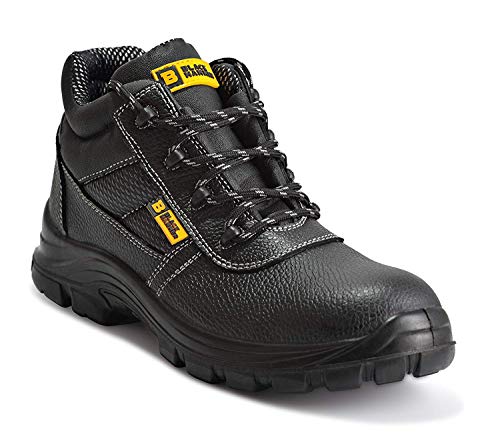 BLACK HAMMER Sicherheitsstiefel Herren Wasserdicht S3 SRC Stahlkappe Arbeitsschuhe Knöchelhoch Leder Sicherheitsschuhe Schwarz Leicht 1007 (40 EU) von BLACK HAMMER