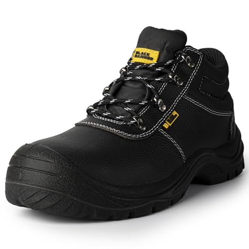 BLACK HAMMER Sicherheitsstiefel für Herren Wasserdicht mit Stahlkappe Bequeme und leichte Arbeitsschuhe Glattleder Dienstprogramm Fachmann Schuhwerk Ideal für den täglichen Gebrauch Storm (45 EU) von BLACK HAMMER