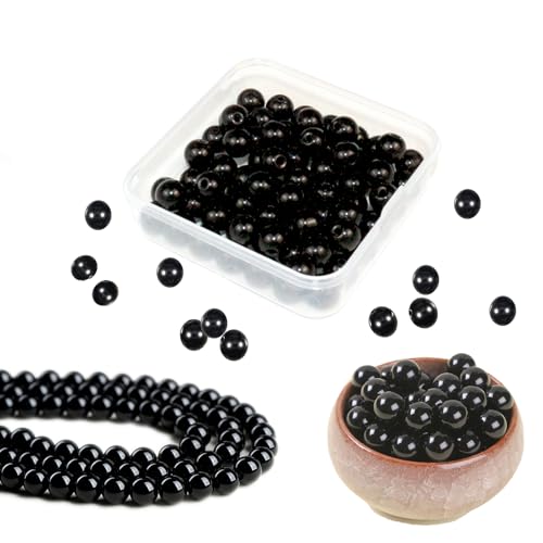 BLAESIFF 100 Stück 8mm Schwarze Naturperlen, Runde Natürliche Edelstein Perlen, Lose Steinperlen für Armband-Schmuckherstellung von BLAESIFF