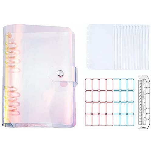 BLASHRD A6 Budget Binder HüLle mit 12 StüCk 6 Loch Geld UmschläGen, Durchsichtige Lose Blatt Beutel mit Buntem Regenbogen Binder HüLle von BLASHRD