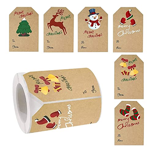 BLASHRD Weihnachtsetiketten-Aufkleber, Weihnachtsgeschenketiketten-Aufkleber, 250 StüCk/Rolle, Weihnachtsgeschenketiketten, Urlaubsgeschenk-Aufkleber, 6 Stile von BLASHRD