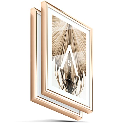 BLCKART Bilderrahmen Set | 2 Stk. | Hochwertige DIN A4 Rahmen Holz Schwarz 21 x 29,7cm (Alu | Rosegold Glanz, 2x DIN A5) von BLCKART