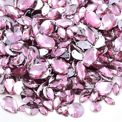 BLINGINBOX 300 Stück/Packung Mischformen Kristallacryl Nähen auf Strass Mehrfarbige Mischgrößen Nähen Strass Acryl Stass (It.Pink) von BLINGINBOX