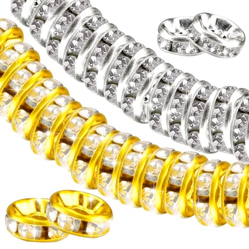 BLMHTWO 200 Stück Spacer Perlen，Glitzerperlen Zum AuffäDeln 7mm Gerundet Edelsteine zum AuffäDeln Strass Zwischenperlen für ArmbäNder für Schmuck, Halsketten, Ohrringe von BLMHTWO