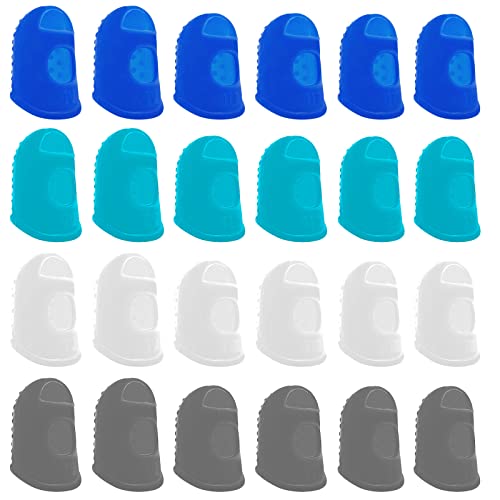 BLMHTWO 24 Stück Fingerschutz，Gummi Fingerkuppenschutz 3 GrößEn Wiederverwendbar Fingerlinge Robust Und Langlebig für Sport GeldzäHlen BüRoarbeit（Blau, Cyan, Weiß, Grau） von BLMHTWO