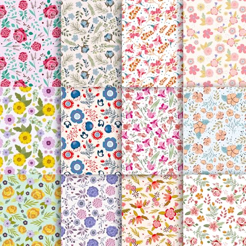 12 Blatt Decoupage-Papier mit Blumenmuster, Scrapbook-Papier, gemustertes Papier, dekoratives Papier, Bastelpapier, DIY für Scrapbooking (Blumen) von BLNC