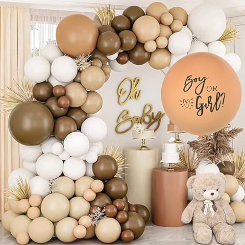 BLOOMWIN Gender Reveal Party Neutral - Baby Gender Reveal Party Deko Beige - Gender Reveal Ballon XXL Boy or Girl Beige Luftballon Girlande - Babyparty Deko Beige Boho Bär Nude Braun Nude von BLOOMWIN