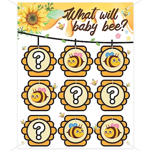 BLOOMWIN Gender Reveal Tic Tac Toe - Baby Gender Reveal Party Spiele - What Will Baby Bee Babyparty Ratespiel X and O - Bienen Gender Reveal Ideen Boy and Girl Party Deko Hintergrund von BLOOMWIN