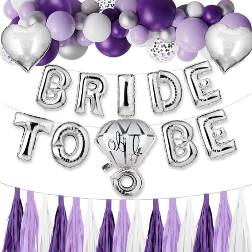 BLOOMWIN JGA Deko Frauen Lila Bride To Be Silber und Lila Luftballons Set Junggesellenabschied Dekoration Violett Accessoires Folienballons Quasten Girlande von BLOOMWIN