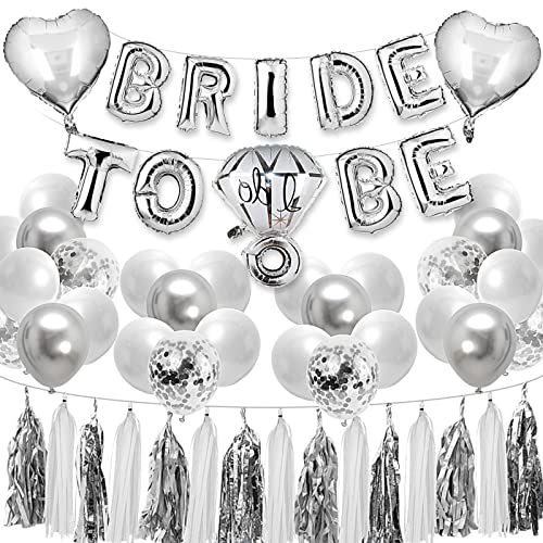 BLOOMWIN JGA Deko Frauen Silber Luftballons Set Junggesellenabschied Dekoration Accessoires Bride To Be Ballon Girlande Folienballons Quasten Konfetti Luftballons von BLOOMWIN