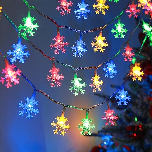 BLOOMWIN Solar Lichterkette Aussen Weihnachten - 6,5m 30 LED Solar Weihnachtsbeleuchtung Außen, Wetterfest Schneeflocken Lichterkette Außen, Solarleuchten Weihnachtsdeko Outdoor, Bunt von BLOOMWIN