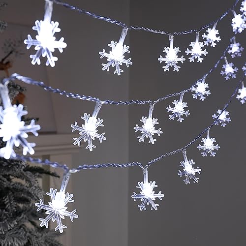 BLOOMWIN Solar Lichterkette Aussen Weihnachten - 6,5m 30 LED Solar Weihnachtsbeleuchtung Außen, Wetterfest Schneeflocken Lichterkette Außen, Solarleuchten Weihnachtsdeko Outdoor, Kaltweiß von BLOOMWIN