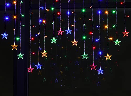 BLOOMWIN Sterne Lichterkette Weihnachten Bunt 2x1M, Lichtervorhang Weihnachtsbeleuchtung Fenster, Lichterkette Weihnachtsdeko Fenster Innen, 8 Modi 104 LEDs USB Lichterkettenvorhang von BLOOMWIN