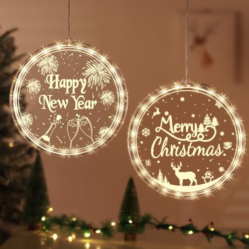 BLOOMWIN Weihnachtsbeleuchtung Fenster Innen LED Fensterdeko für Weihnachten und Silvester 2 Stk. Lichtervorhang Warmweiß Batteriebetriebene, 21cm von BLOOMWIN