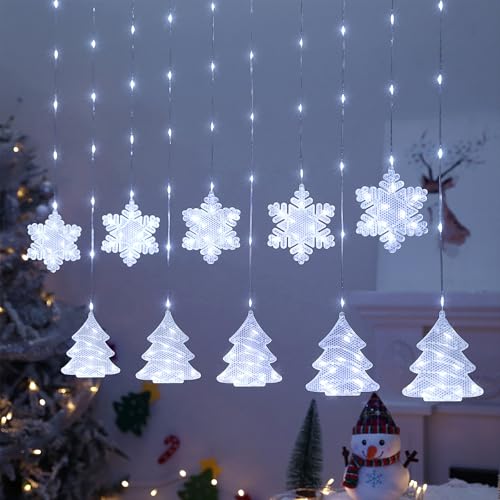 BLOOMWIN Weihnachtsbeleuchtung Fenster Lichtervorhang Innen, 2M 160 LED Weihnachtsdeko Fenster Beleuchtet, Schneeflocken Weihnachtsbaum Lichterkette Deko, Weihnachten Fensterbeleuchtung, Kaltweiß USB von BLOOMWIN