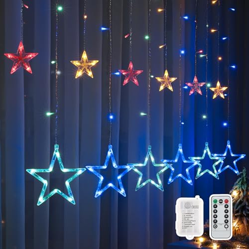 BLOOMWIN Weihnachtsdeko Fenster Beleuchtet - 2M 138 LED Stern Weihnachtsbeleuchtung Fenster Lichtervorhang Innen, Lichterkette Weihnachten Deko für Fensterdeko Zimmer, Bunt Batterie von BLOOMWIN