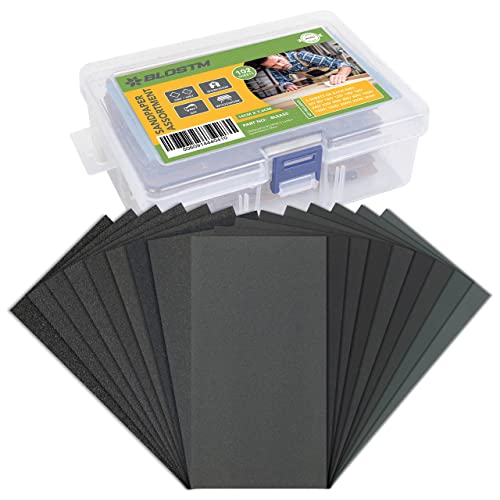 BLOSTM Schleifpapier Set 102 Stück - Schleifpapier Fein bis Grob Körnung von 60 bis 3000 für Holz & Metall - 3 x 5.5 Zoll von BLOSTM