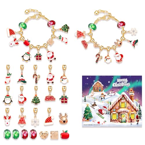 BLSYHDH 2024 Weihnachts-Adventskalender-Armbänder, 2 Stück DIY-Charm-Armbänder-Kits 24-Tage-Weihnachts-Countdown-Kalender DIY-Schmuckherstellungsset Kalendergeschenk für Mädchen von BLSYHDH