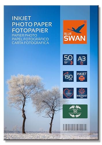 BLUE SWAN 50 Blatt Fotopapier A3 150g hochglanz wasserfest einseitig von BLUE SWAN